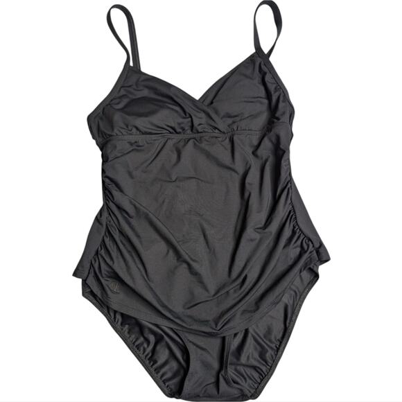 Lauren Ralph Lauren Faux Tankini Slimming Black One Piece Classic Swimsuit 8 - Picture 1 of 6